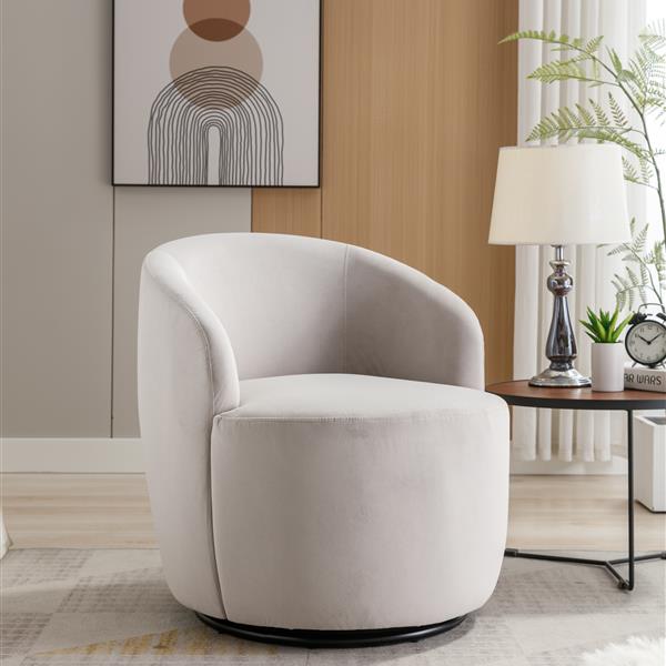 Velvet Fabric Swivel Armchair Barrel Chair With Black Powder Coating Metal Ring,Gray