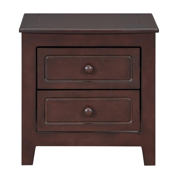 2-Drawer Nightstand for Bedroom, Mid Century Retro Bedside Table with Classic Design,Dark Walnut