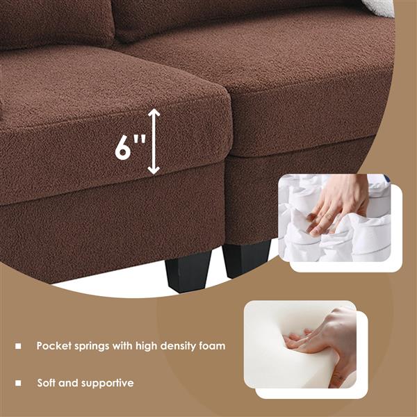 [VIDEO provided] [New] 92*63"Modern Teddy Velvet Sectional Sofa,Charging Ports on Each Side,L-shaped Couch with Storage Ottoman,4 seat Interior Furniture for Living Room, Apartment,3 Colors(3 pillows)