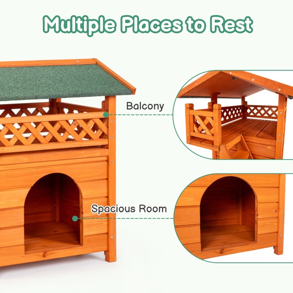 2-Story Wooden Feral Cat House Outdoor Indoor Kitty Houses with Door & Stairs & Weatherproof Roof, Orange & Green