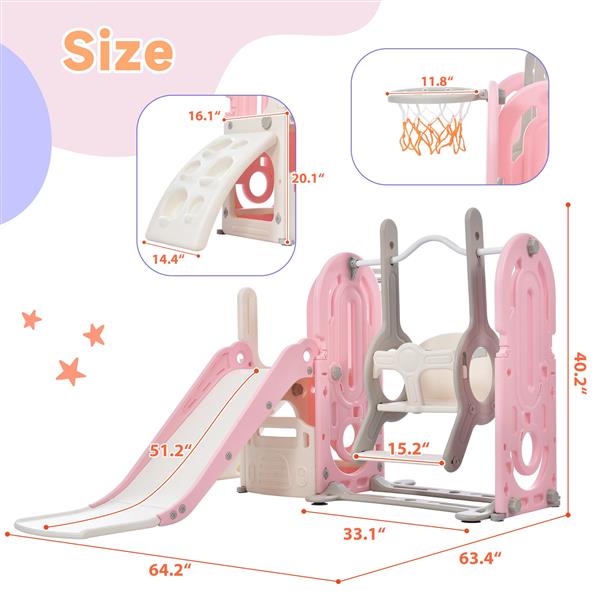 Toddler Slide and Swing Set 5 in 1, Kids Playground Climber Slide Playset with Basketball Hoop  Combination for Babies Indoor & Outdoor