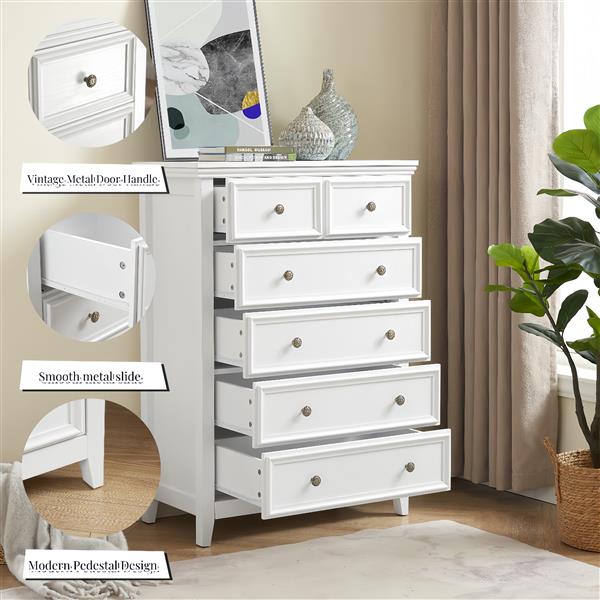 Modern 6 Drawers Dresser 6 Drawers Cabinet,Chest of Drawers Closet Organizers and Storage Clothes Storage Drawers Cabinet for Living Room, Farmhouse Dresser Organizer white