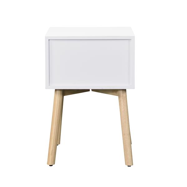 Side Table,Bedside Table with 2 Drawers and Rubber Wood Legs, Mid-Century Modern Storage Cabinet for Bedroom Living Room, White