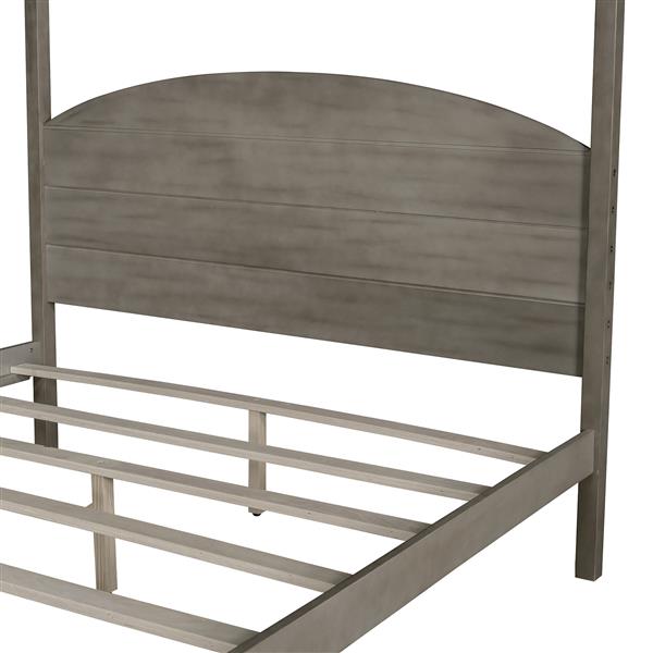 Queen Size Canopy Platform Bed with Headboard and Support Legs,Brown Wash