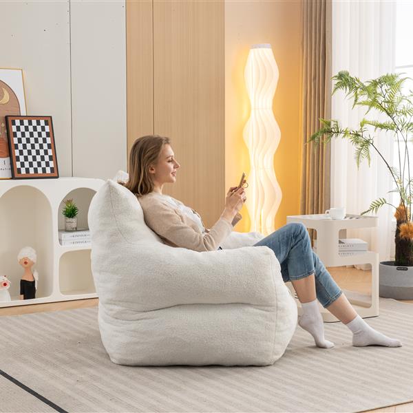 054-Large Size Teddy Fabric Bean Bag Chair Lazy Sofa Chair Sponge filling For Indoor,Ivory