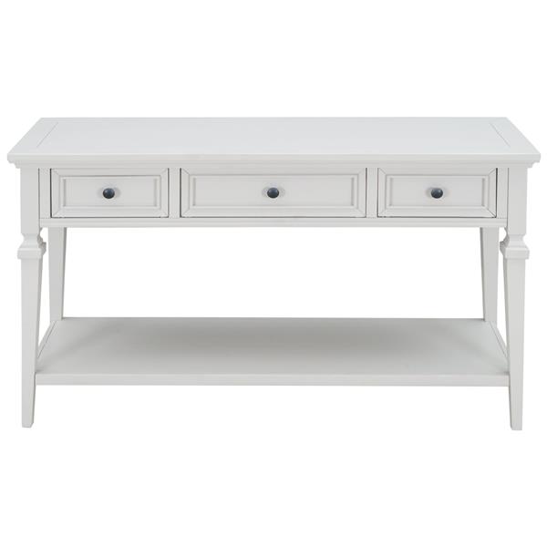 Classic Retro Style Console Table with Three Top Drawers and Open Style Bottom Shelf, Easy Assembly (Antique White)