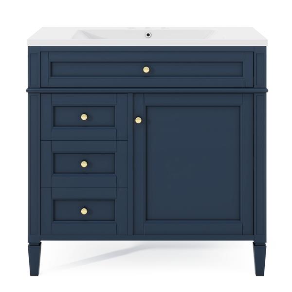 36'' Bathroom Vanity with  Medicine Cabinet, Royal Blue Mirror Cabinet, Modern Bathroom Storage Cabinet with 2 Soft Closing Doors and 4 Drawers, Single Sink Bathroom Vanity