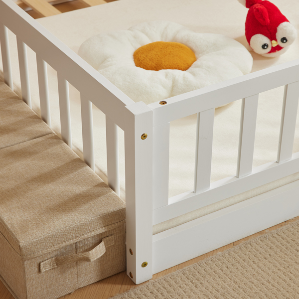 Fence Bed With Door With Board White Painted Pine Full Children's Bed