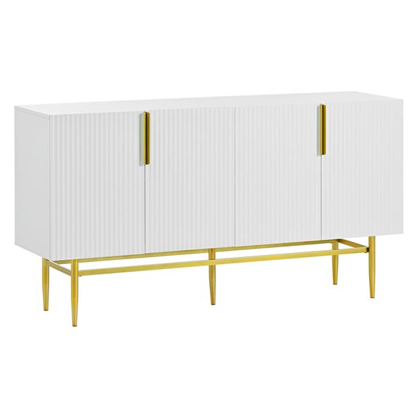 Modern Elegant 4-door Sideboard Gold Metal Handle Buffet Cabinet for Dining Room, Living Room, Bedroom, Hallway (White)