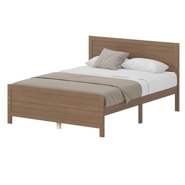 Wood Platform Bed Frame with Headboard, Mattress Foundation with Wood Slat Support, No Box Spring Needed, Queen Size, Walnut