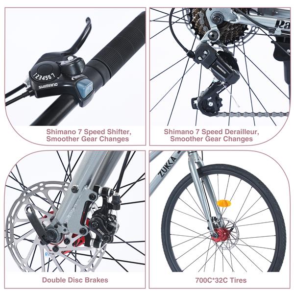 7 Speed Hybrid bike Disc Brake 700C Road Bike For men women's City Bicycle