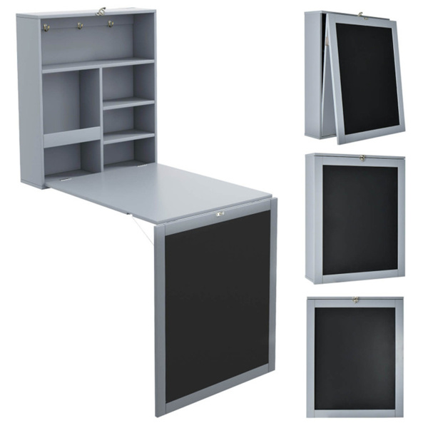 Gray wall mounted office desk