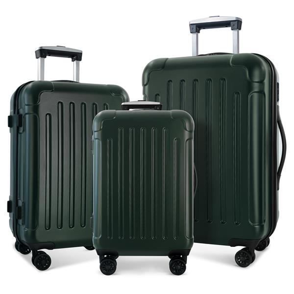 Luggage 3 Piece Sets with Spinner Wheels ABS+PC Lightweight (20/24/28), Green