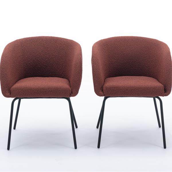 040-Set of 2 Boucle Fabric Dining Chairs With Black Metal Legs,Wine Red