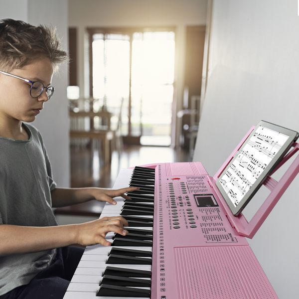 [Do Not Sell on Amazon]GEP-110 61 Key Lighting Keyboard with Piano Stand, Piano Bench, Built In Speakers, Headphone, Microphone, Music Rest, LED Screen, 3 Teaching Modes for Beginners