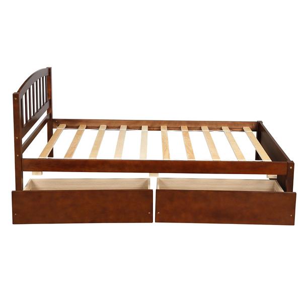 Twin Platform Storage Bed Wood Bed Frame with Two Drawers and Headboard, Walnut