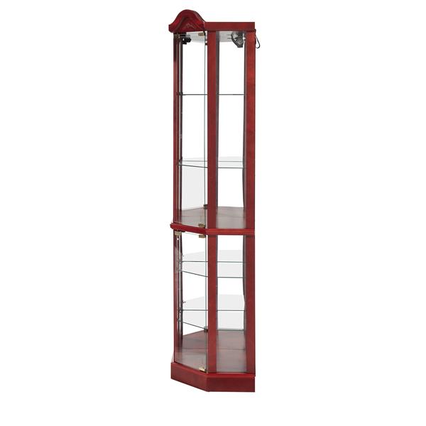 Glass Cabinet Lighted Corner Cabinet Corner Display Curio Cabinet, Glass Display With Light(Included)Bar Cabinet,Wine Cabinet with Adjustable Glass Shelves Carved Decoration Cherry Light(Included)