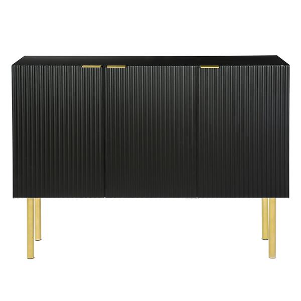 Modern Simple & Luxury Style Sideboard Particle Board & MDF Board Cabinet with Gold Metal Legs & Handles, Adjustable Shelves for Living Room, Dining Room (Black)