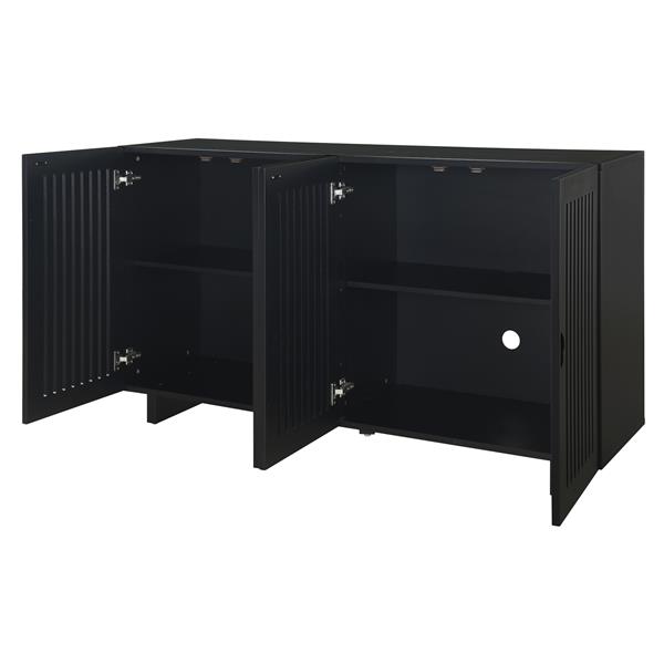 Modern Style Sideboard with Superior Storage Space, Hollow Door Design and 2 Adjustable Shelves for Living Room and Dining Room (Black)