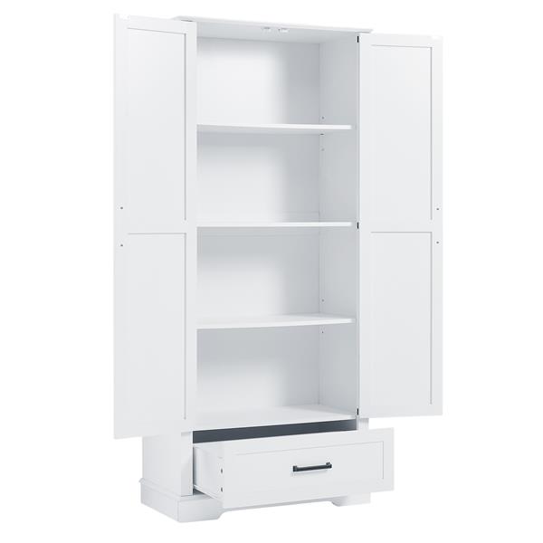 Tall Bathroom Storage Cabinet, Cabinet with Two Doors and One Drawer, Adjustable Shelf, MDF Board, White