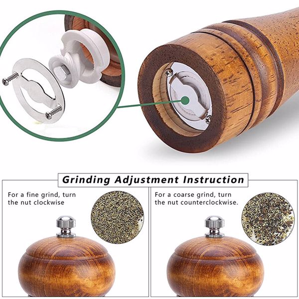 2Pcs Oak Wooden Manual Pepper Grinder Salt Spice Herb Mill Refillable UK