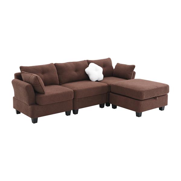 [VIDEO provided] [New] 92*63"Modern Teddy Velvet Sectional Sofa,Charging Ports on Each Side,L-shaped Couch with Storage Ottoman,4 seat Interior Furniture for Living Room, Apartment,3 Colors(3 pillows)