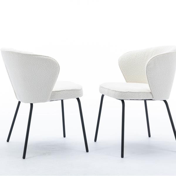 042-Set of 2 Boucle Fabric Dining Chairs With Black Metal Legs,Ivory