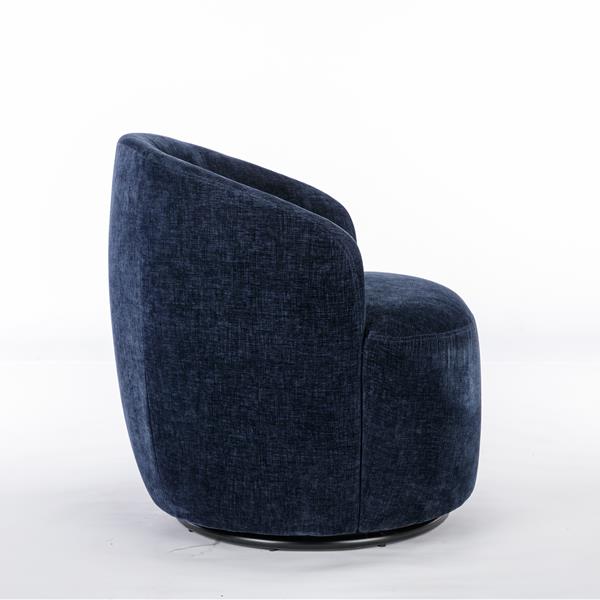 Chenille Fabric Swivel Armchair Barrel Chair With Black Powder Coating Metal Ring,Blue