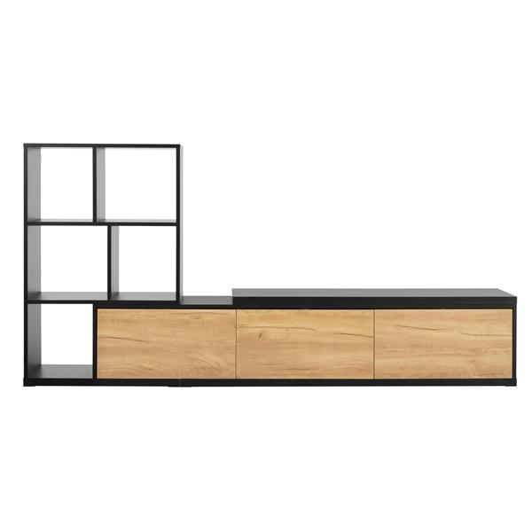 74.8''-126'' Extendable TV Stand with 3 Tier Bookshelves for TVs up to 110'', Adjustable Entertainment Center with Storage Cabinets, Sliding Tabletop Media Console for Living Room, Black