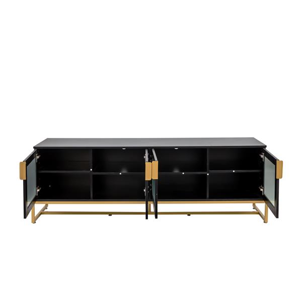 Black 70.87" TV STAND.Entertainment Center with Shelf, Wood TV Media Console with Sturdy Metal Legs for Living Room