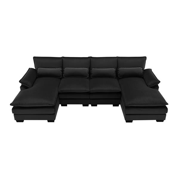 [VIDEO provided][New]110*55" Modern U-shaped Sectional Sofa with Waist Pillows,6-seat Upholstered Symmetrical Sofa Furniture,Sleeper Sofa Couch with Chaise Lounge for Living Room,Apartment,Black