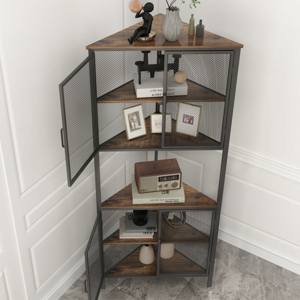 5-Tier Shelves with Metal Mesh Door, Bookcase Storage Shelf Corner Shelf for Small Space, Living Room