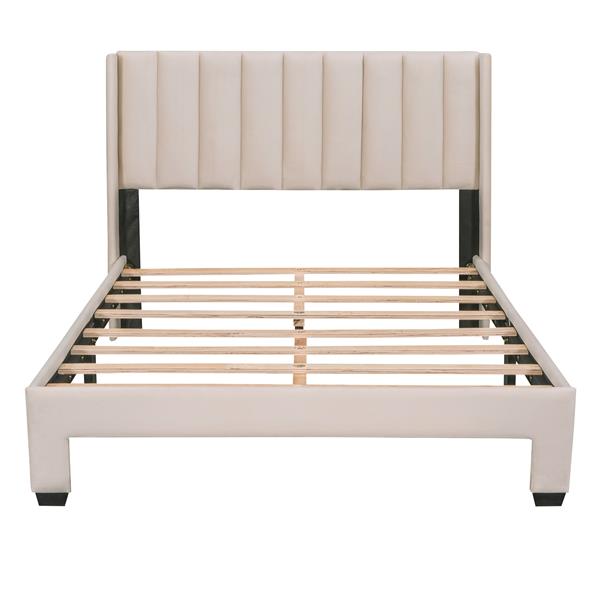 Full Size Storage Bed Velvet Upholstered Platform Bed with a Big Drawer - Beige