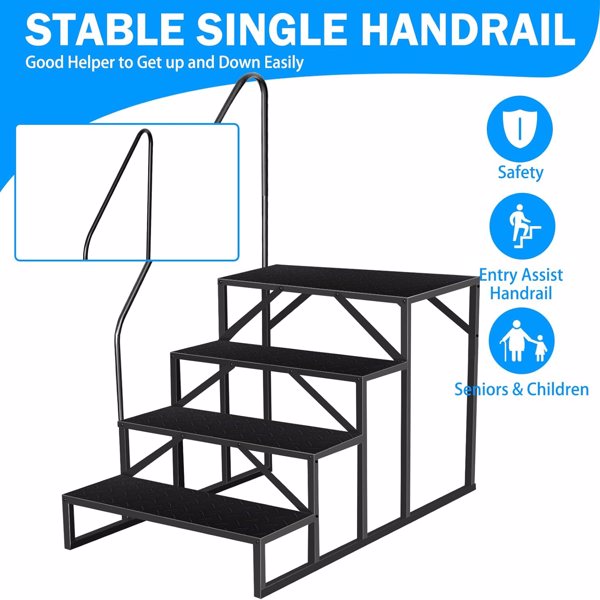 RV Stairs 4 Step Ladder, RV Steps Anti-Slip, Hot Tub Steps with Handrail, 660 lbs RV Ladder for 5th Wheel RV, Mobile Home Stairs