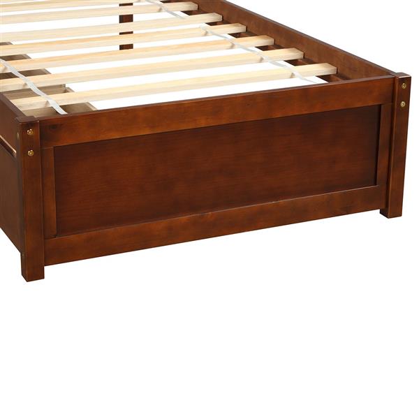 Twin Platform Storage Bed Wood Bed Frame with Two Drawers and Headboard, Walnut