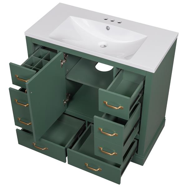 36" Bathroom Vanity with Sink Combo, Six Drawers, Multi-Functional Drawer Divider, Adjustable Shelf, Green