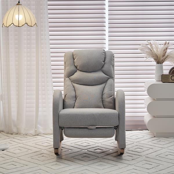 052- Cotton Linen Fabric Nursery Rocking Chair With Adjustable Footrest,Light Gray