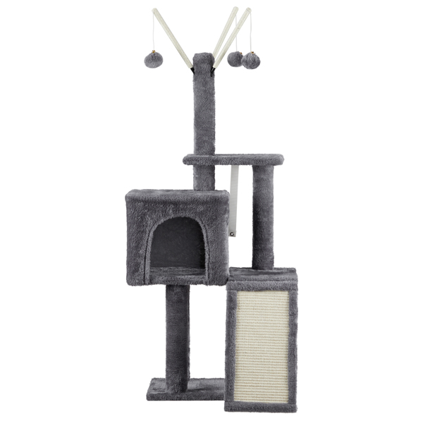 49 inch Cat Tree Cat Tower for Indoor Cats, Cat House with Padded Platform Bed, Toy Balls, Large Cozy Condo and Scratch Board, Dark Grey