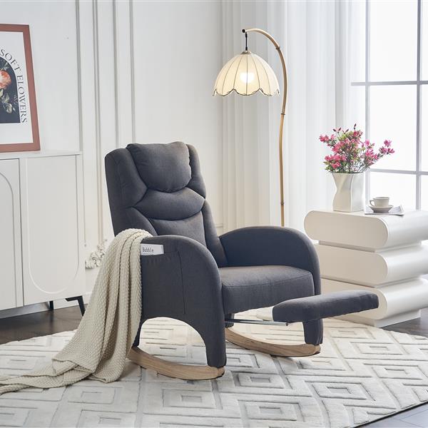 052-Cotton Linen Fabric Nursery Rocking Chair With Adjustable Footrest,Dark Gray