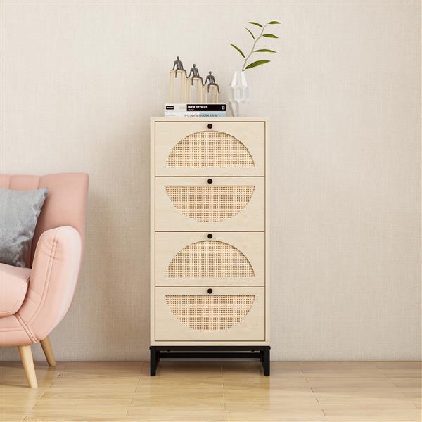 Natural rattan, Cabinet with 4 drawers, Suitable for living room, bedroom and study, Diversified storage