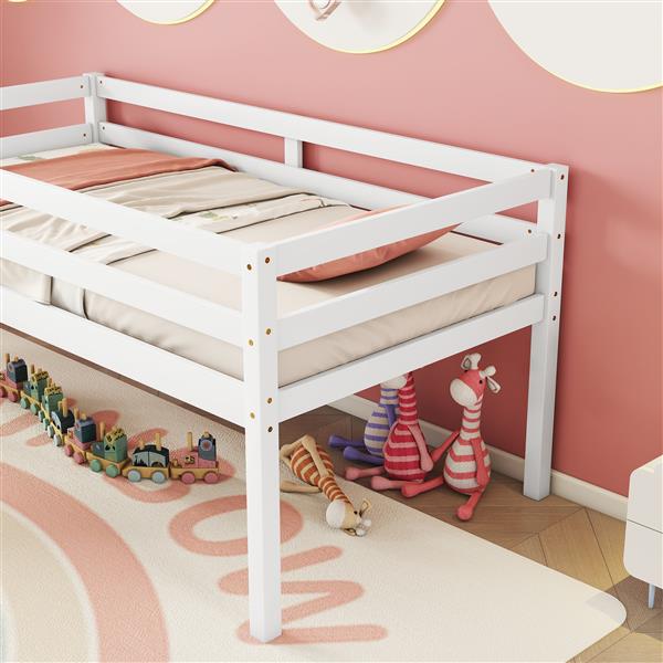 Twin Low Loft Bed with Slide,  Ladder, Safety Guardrails, No Box Spring Needed,White