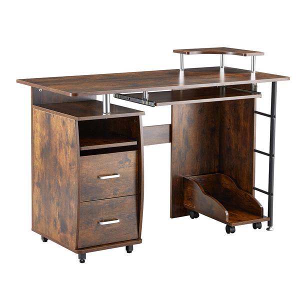 D&N solid wood computer Desk,office table with PC droller, storage shelves and file cabinet , two drawers, Ctray,a shelf used for planting, single , HPS, 47.24''L 21.65''W 34.35''H