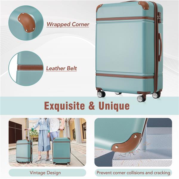 24 IN Luggage 1 Piece with TSA lock , Expandable Lightweight Suitcase Spinner Wheels, Vintage Luggage,Blue Green