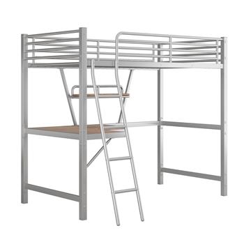 Twin Size Loft Metal&MDF Bed with Desk and Shelf, Silver