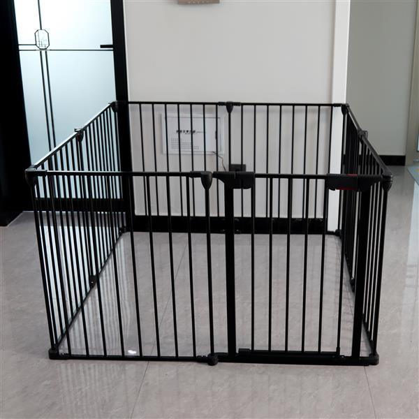 200" Adjustable Safety Gate 8 Panels Play Yard Metal Doorways Fireplace Fence Christmas Tree Fence Gate for House Stairs Gate prohibited area fence