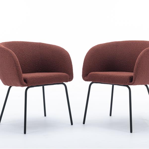 040-Set of 2 Boucle Fabric Dining Chairs With Black Metal Legs,Wine Red