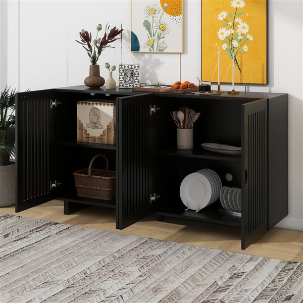 Modern Style Sideboard with Superior Storage Space, Hollow Door Design and 2 Adjustable Shelves for Living Room and Dining Room (Black)