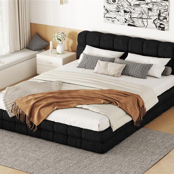 Queen Size Upholstered Platform Bed, Black