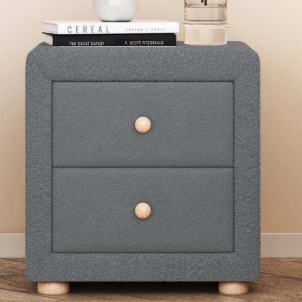 Teddy Fleece Nightstand with 2 Drawers, Gray