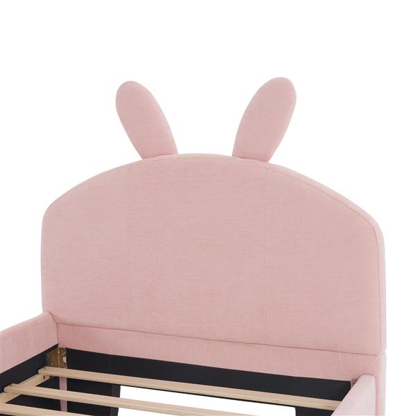 Twin Size Upholstered Platform Bed with Cartoon Ears Shaped Headboard and 2 Drawers, Pink